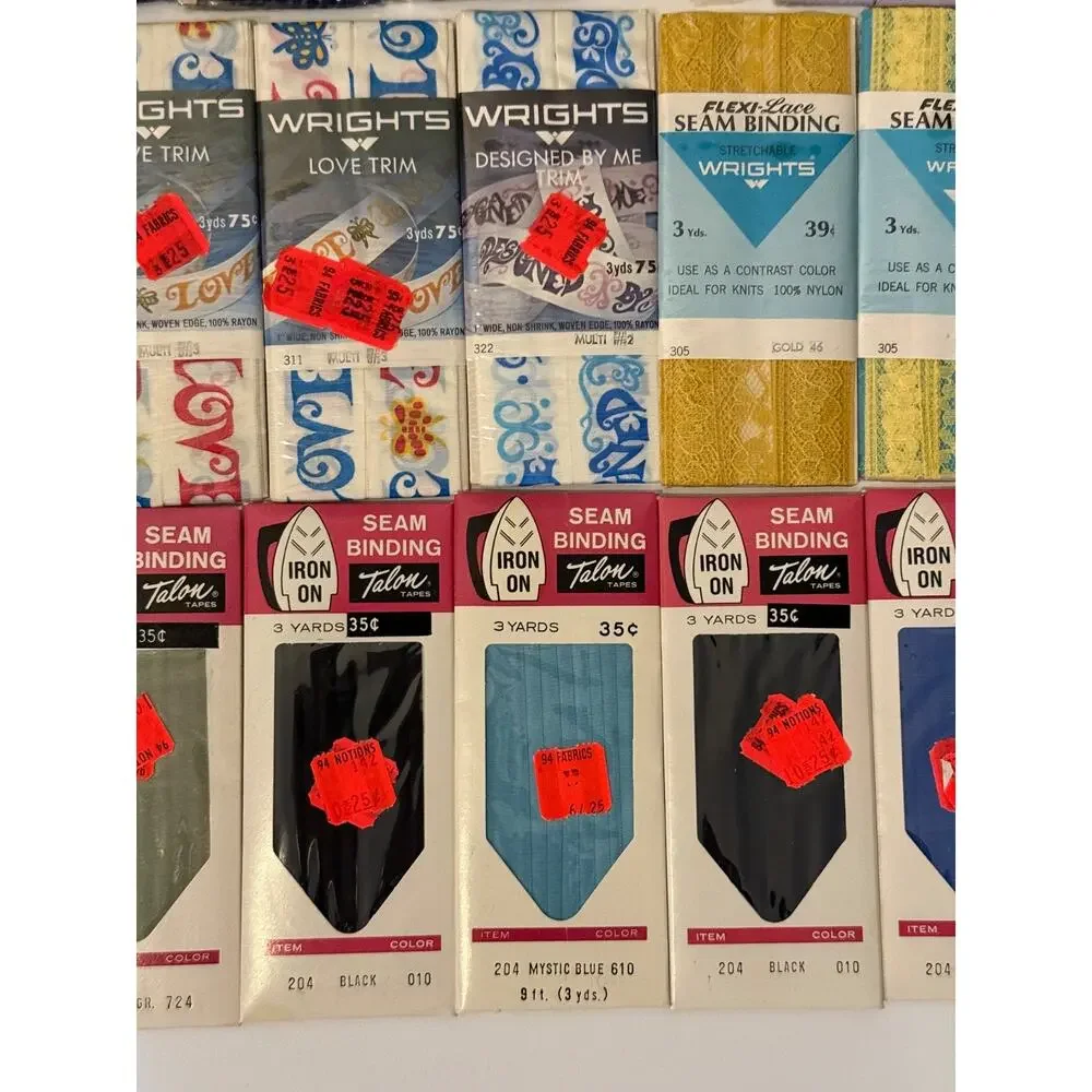 🧵 Vintage Sewing Trim Seam Binding Bias Tape NOS Wrights Talon Lot 38